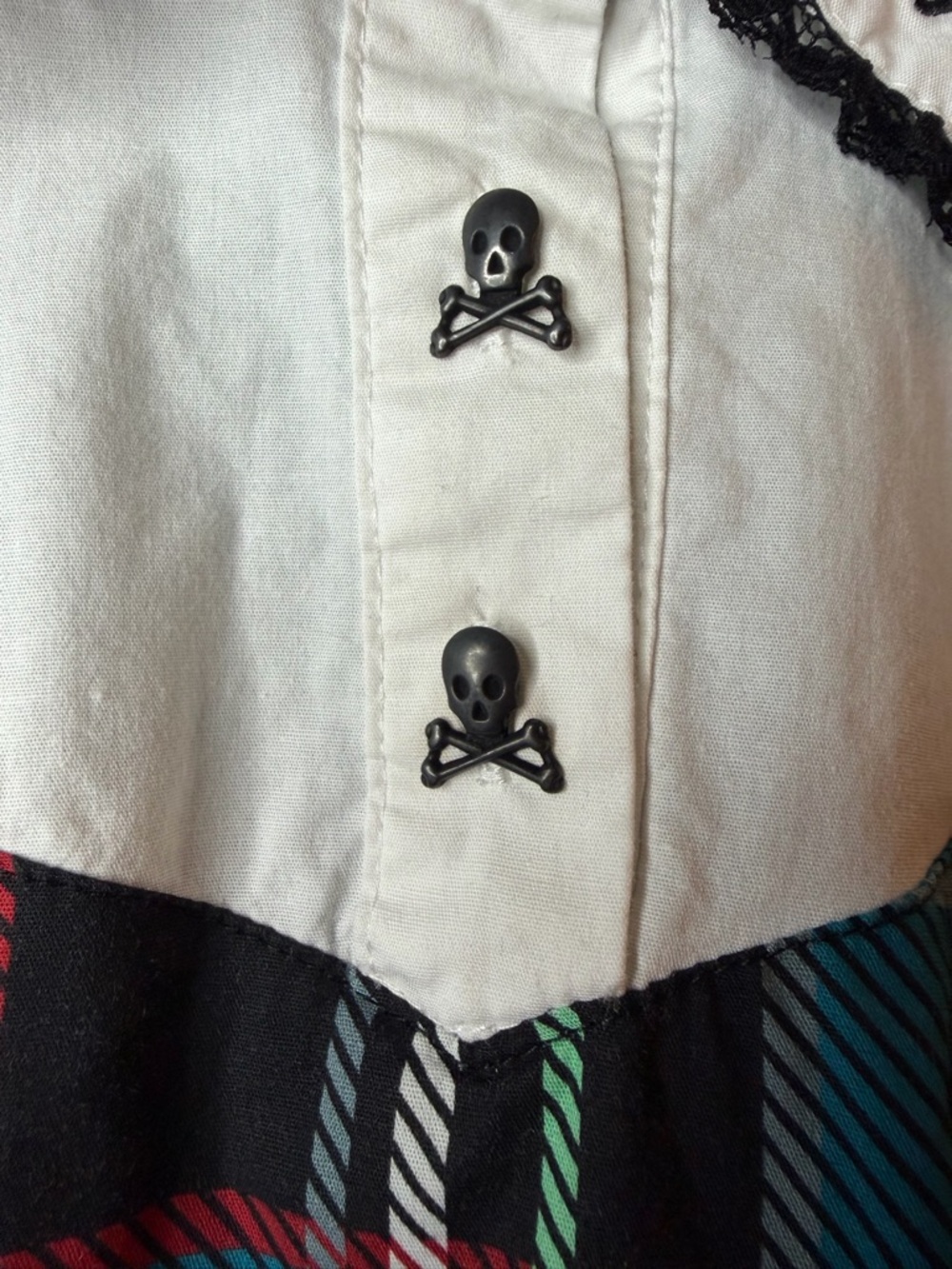 Monster High Plaid Dress Goth Schoolgirl Peter Pan Collar Puff Sleeve Y2K - Picture 5 of 9